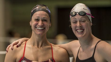 2013wncaaMegan Romano and Allison Schmitt prepare for the prelims.